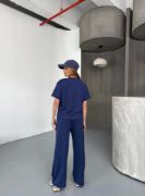 Osy Modal Yumuşak Dokulu Kumaş Kısa Kollu Bluz Rahat Pantalon Ikili Takım- Lacivert resmi